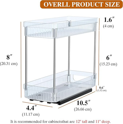 DABIGE 2 Pack Pull Out Spice Rack Organizer for Cabinet, 2 Tier Slide Out Spice Racks Organizer, Spice Cabinet Organizers, Cabinet Size Need:12'' High x 11'' Deep x 5'' Wide, Clear Acrylic