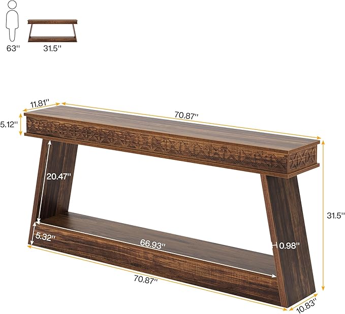 Tribesigns 70.9 Inch Extra Long Console Table, Wood Entryway Table with Storage, Narrow Long Sofa Tables Behind Couch, Farmhouse Style Entry Table for Living Room,Entrance, Foyer, Dark Brown