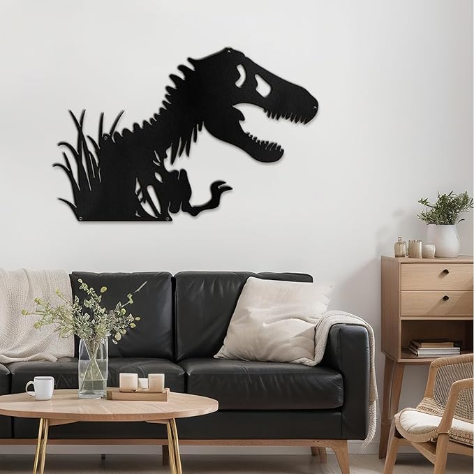 SIGNLEADER Metal Wall Art Decor T-Rex Breaking Out Minimalist Modern Abstract Wall Sculpture Hangings Home Decoration for Living Room, Bedroom, Bathroom, Kitchen, Outdoor - 30" Black