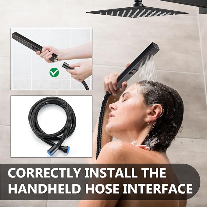 Shower Faucet Set Rainfall Shower System with Square Showerhead and Handle Set Fixture with 2 in 1 Function Handheld Sprayer Wall Mounted Trim Repair Kit Rough-in Valve 8 Inch Oil Rubbed Bronze