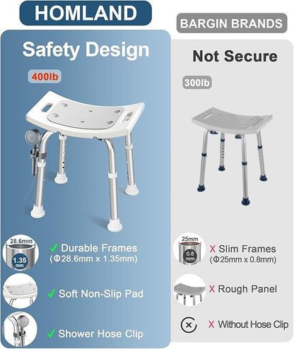 HOMLAND Shower Chair for Inside Shower, 400 lbs Adjustable Shower Stool with Suction Feet, Shower Seat for Inside Tub Bathroom Bench Bath Chair for Elderly and Disabled - Light Gray