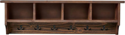 Alaterre Furniture Pomona Entryway Organizer – Rustic Farmhouse 48-Inch Wall-Mounted Coat Rack with 6 Double Hooks & 4 Open Cubbies – Solid Wood Mudroom Storage for Entryway or Hallway (Rustic Brown)