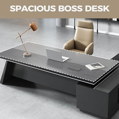 Modern L Shape Executive Desk with Storage Drawers – Large Black Corner Office Table for Home Workspace, Spacious Executive Desk with Cabinets (Black/Left, 87" L * 63" W * 30" H)