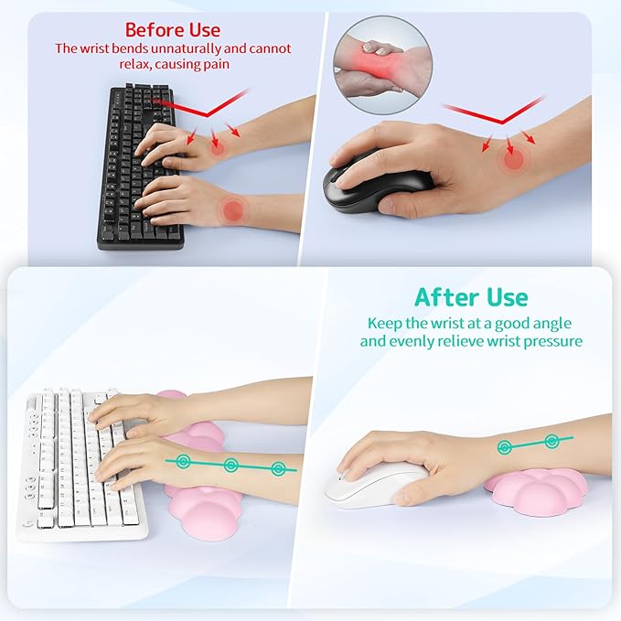 Sushret Cloud Wrist Rest Keyboard, Cloud Keyboard Wrist Pad Set with PU Leather Memory Foam, Cute Arm Rest for Palm Support, PC/Gaming Desk Accessories/Office Setup/Computer Hand Cushion - Pink
