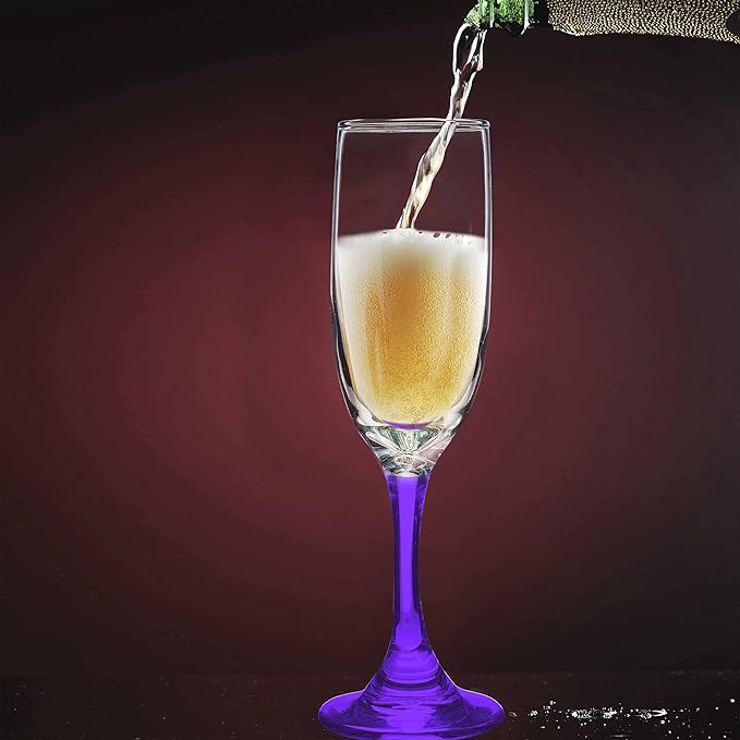 DISCOUNT PROMOS Premiere Champagne Flutes 6.25 oz. Set of 10, Bulk Pack - Elegant Drinkware for Weddings, Events, & Promotional Gifts - Purple