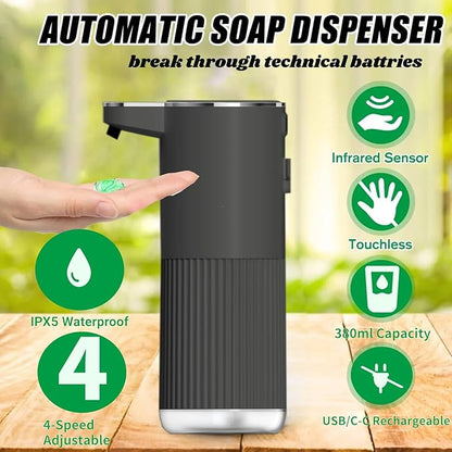 Automatic Soap Dispenser, Touchless Foaming Soap Dispenser Bathroom,Upgrade Hand & Dish Electric Dispenser Adjustable Waterproof Wall Mount Kitchen Auto Soap Pump for Thin & Thick Liquid(Black)
