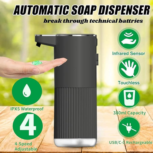 Automatic Soap Dispenser, Touchless Foaming Soap Dispenser Bathroom,Upgrade Hand & Dish Electric Dispenser Adjustable Waterproof Wall Mount Kitchen Auto Soap Pump for Thin & Thick Liquid(Black)