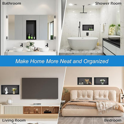 Shower Niche 24 x 12, Matte Black Stainless Steel Shower Niche Shelf Recessed for Bathroom Storage No Tile Needed Over Mount Installation