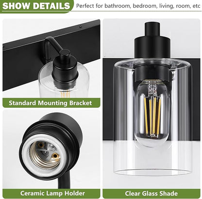 Matte Black Bathroom Light Fixtures,5-Light Bathroom Lights Over Mirror with Clear Glass Shade,Wall Sconces for Bathroom, Bedroom, Hallway