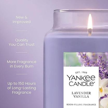 Yankee Candle Lavender Vanilla, Scented Candle, 22oz Large Jar with up to 150 Hour Burn Time, Giftable
