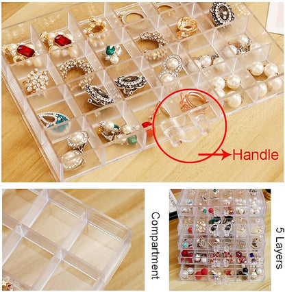 YUFONG Earring Storage Box Organizer, Acrylic Jewelry Storage Box Holder 5 Drawers Transparent Jewelry Display Stand with 120 Small Compartments Gift Boxes for Women Girls (Clear)