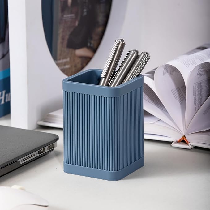 Aesthetic Pen Holder For Desk, Modern Silicone Pencil Holder, Stylish Office Desk Decor, Made of 5 mm Thickened Premium Silicone, Office Desk Organizer And Accessories (Dark Blue)