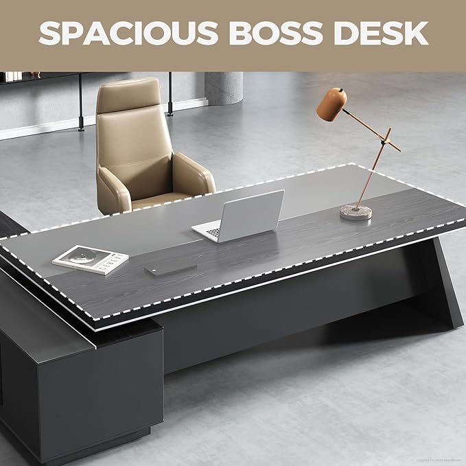 Modern L Shape Executive Desk with Storage Drawers – Large Black Corner Executive Desk for Home Workspace, Spacious Computer Table with Cabinets (Black/Right, 79" L * 63" W * 30" H)