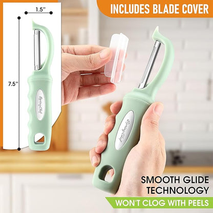 Spring Chef Premium Swivel Vegetable Peeler, Comfortable Handle and Ultra Sharp Stainless Steel Blades - Perfect Kitchen Peeler For Veggie, Fruit, Potato, Carrot, Apple - Pistachio