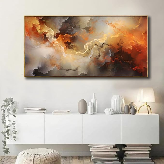 VHMING Abstract Wall Art Framed Ready to Hang Home Decor Orange White Artwork Wall Art Prints Canvas Painting Large Size for Living Room Bedroom Office Decoration 30"x60"