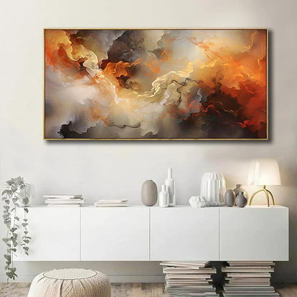 VHMING Abstract Wall Art Framed Ready to Hang Home Decor Orange White Artwork Wall Art Prints Canvas Painting Large Size for Living Room Bedroom Office Decoration 30"x60"