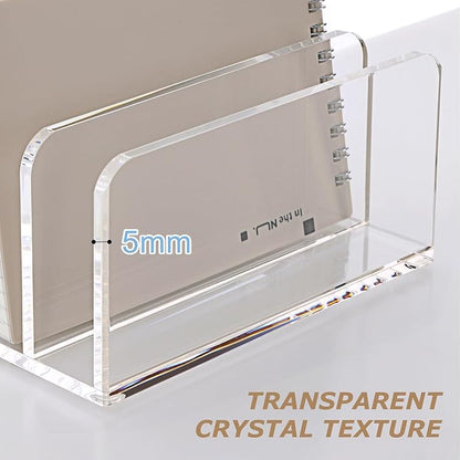 SANRUI 5 Compartments Acrylic Mail Sorter Holder, Clear Document Magazine Envelope File Rack, Vertical Letter Sorter & Multifunction Desk Organizer for Bills, Documents, Notebooks