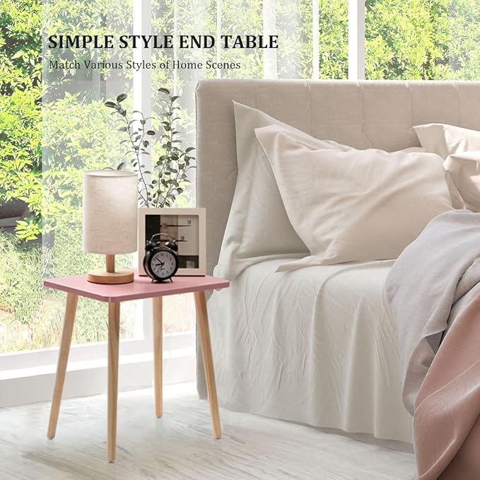 FORAOFUR Small Accent Table, Modern Mini Coffee Table with Natural Wood Legs, Quick Assembly End Furniture for Bedroom Living Area Sofa, Minimalist Design for Nuresery and Compact Homes, Pink