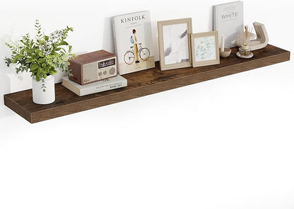Acovy 55 Inch Floating Shelves, 55"x9.25"x1.5" Inch Deep Floating Shelves for Wall, Wooden Shelves for Bathroom, Bedroom, Living Room, Brown, 1 Piece