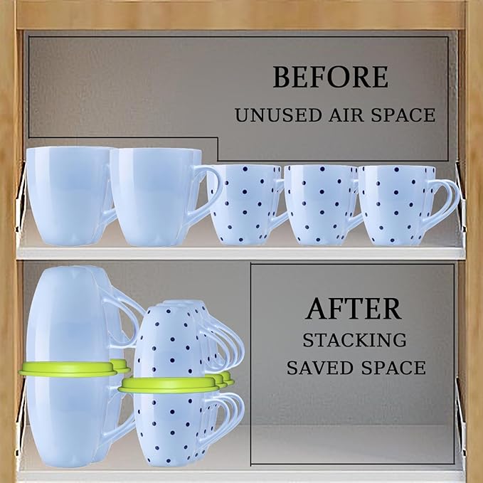 Mug Stacker Kitchen Cabinet Shelf Organizer for Cupboard and Pantry Organization - Expandable and Stackable Storage Solution for Tea Cups and Coffee Mugs - Save Space and Stay Organized (3Pcs Green)