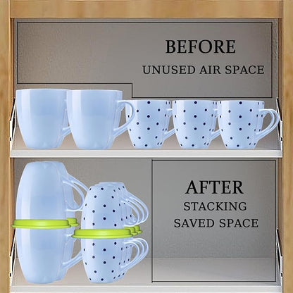 Mug Stacker Kitchen Cabinet Shelf Organizer for Cupboard and Pantry Organization - Expandable and Stackable Storage Solution for Tea Cups and Coffee Mugs - Save Space and Stay Organized (3Pcs Green)