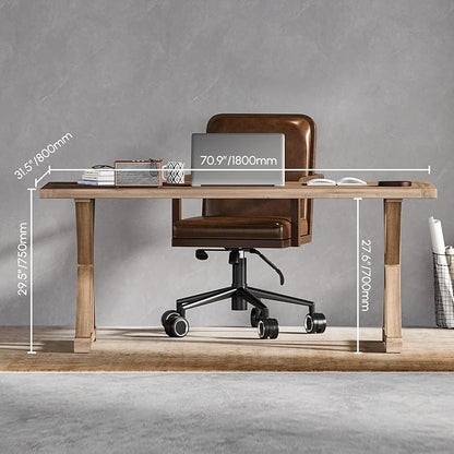 homary 70.9" Solid Wood Executive Desk, Rustic Farmhouse Home Office Desk with X-Trestle Base, Large Writing & Computer Table for Home Office, Study or Dining Space