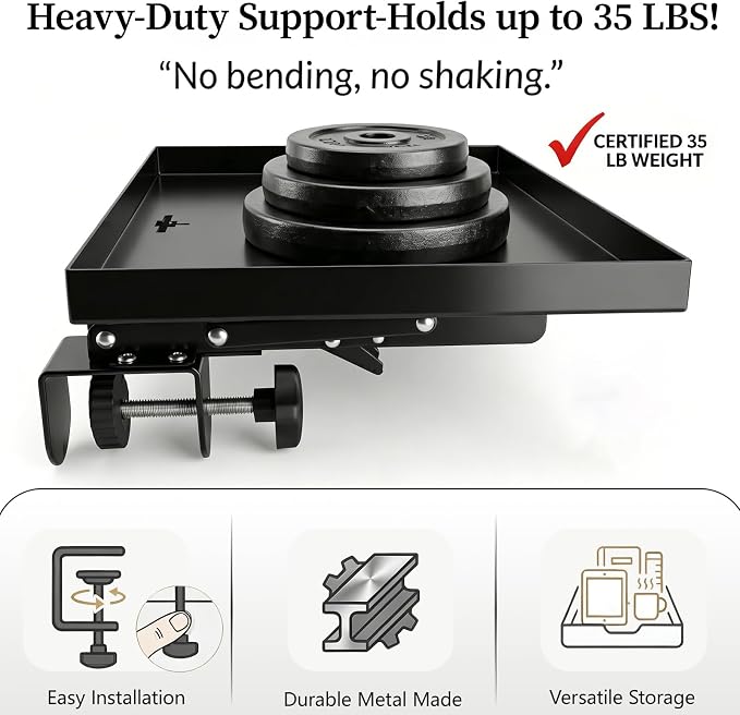 Foldable Bedside Shelf for Dorm Bunk Bed,Heavy Duty Metal Clip-On Bed Table Tray College Dorm Room Essentials,Bed Side Caddy Nightstand Alternative Organizer with Hooks&Removable Cup Holder Black