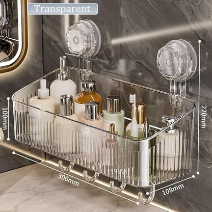 No-Drill Bathroom Storage Suction Cup Storage Box, Removable, Freely Adjustable Vacuum Suction Cup Storage Box, Large Capacity & Strong Load-Bearing, Hanging Shower Organizer (Transparent)