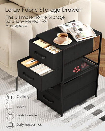 Homsorout Stackable Storage Drawers - 2 Tier Closet Organizer with Metal Handles, Fabric Dresser with Collapsible Bins for Bedroom, Dorm, Office, Black, 2 Pack