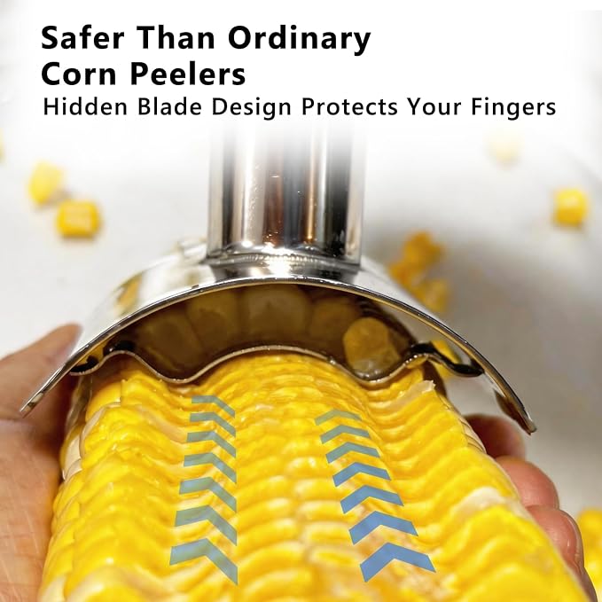 Safe Corn Peeler with Hidden Blade for Corn on the Cob, Stainless Steel Corn Stripper Tool, Easily Removes Kernels, No Knife Needed