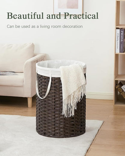 Laundry Basket Round Rattan Laundry Hamper 29.1 Gal(110 L) Handwoven Large Wicker Basket with Handles, Wicker Hamper with Removable Bags and 2 Mesh Bags for Bathroom Living Room Brown(No Lid)