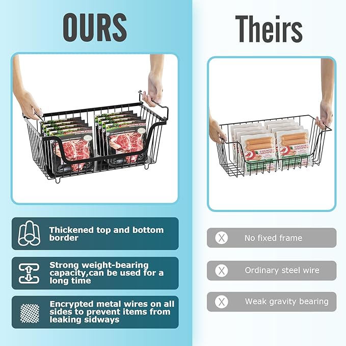 GAOKASE 6 Pcs Stackable Wire Baskets for Pantry Organizers and Storage,Vegetable Fruit Basket for Countertop,Kitchen Storage Metal Baskets,Produce Potato Onion Storage Bin,Black