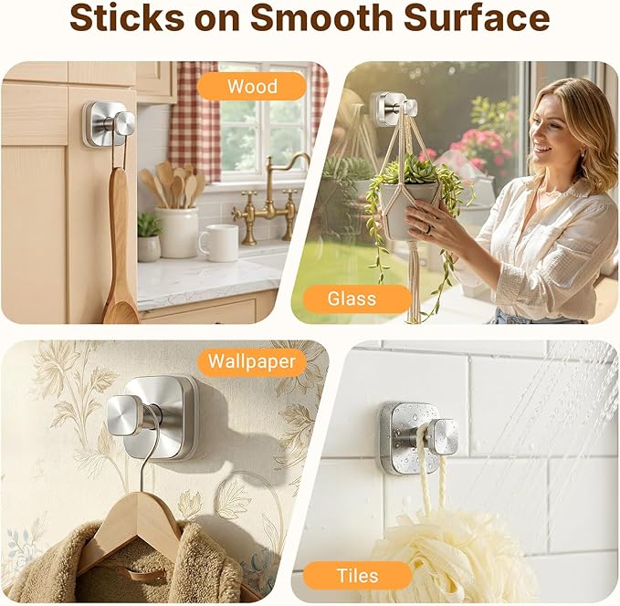 3 PCS Bathroom Hooks for Towels, Suction Cup Hooks for Shower, Door Hooks for Hanging Robe Loofah Removable Wall Hooks for Kitchen Glass Window Silver