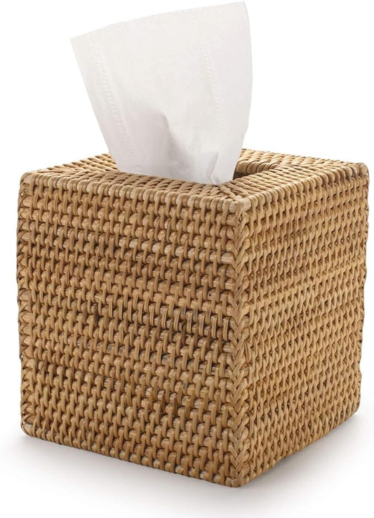 Rattan Tissue Box Cover Square, Hand Woven Wicker Tissue Holder, 5.5 x 5.5 X 5.7 inch, Natural