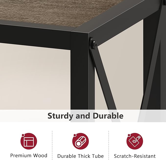 Tajsoon Industrial Console Table 41.8", 2 Tier Entryway Table with Storage Shelves, Narrow Sofa Table with Stable X-Frame, for Living Room, Hallway, Foyer, Office, Dark Grey