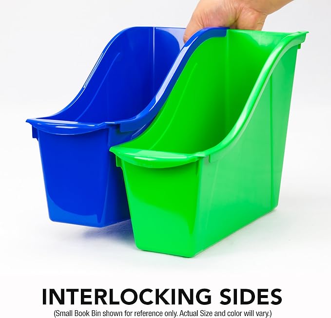 Storex Large Book Bin, Interlocking Plastic Organizer for Home, Office and Classroom, Purple, 6-Pack (71103A06C)