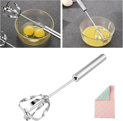2025 New Stainless Steel Semi-Automatic Whisk with Cleaning Cloth, Wisking Tool Stainless, Multifunctional Egg Beater for Cooking Kitchen Household Eggs Milk Hand Whisk Mixer (B1-New Model 10in)