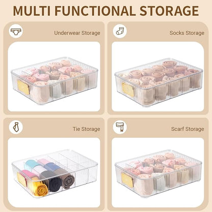 Sock Organizer for Drawer, 15 Compartments Detachable Plastic Underwear Drawer Organizer with Lid for Closet, Compartment Storage Ideal for Socks, Bras, Ties, and Scarves (Sock)