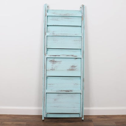 Ladder Shelf - Distressed Leaning Bookshelf (Turquoise)