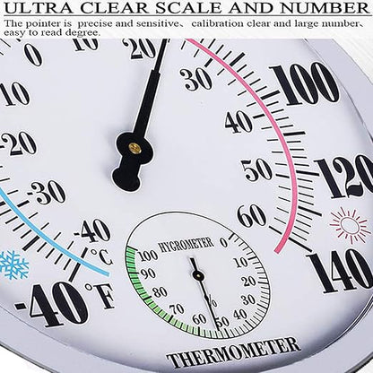 Indoor Outdoor Thermometer Large Wall Thermometer-Hygrometer Waterproof Does not Require Battery (White)