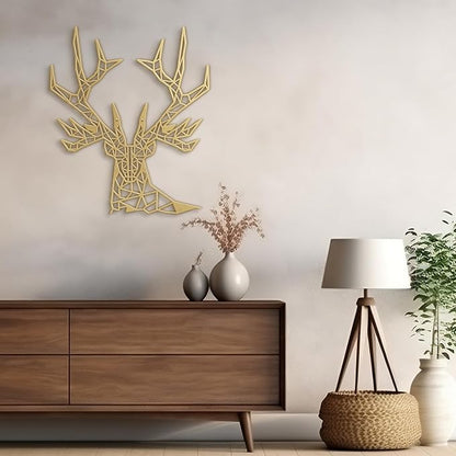 SIGNLEADER Metal Wall Art Decor Geometric Deer Head Modern Abstract Wall Sculpture Hangings Home Decoration for Living Room, Bedroom, Bathroom, Kitchen, Outdoor - 18" Gold
