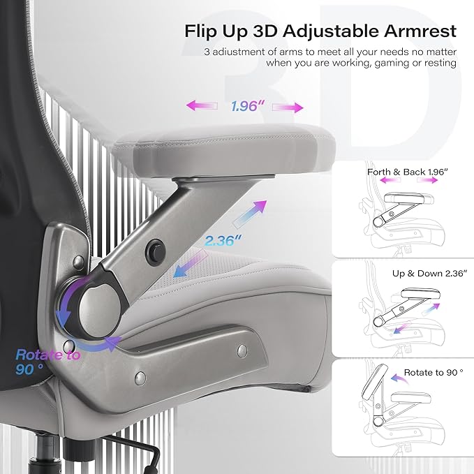 600lbs Big and Tall Office Chair- Heavy Duty Executive Computer Chair with 3D Flip Arms Large Wheels, Ergonomic Mesh High Back Desk Chair, Extra Wide Seat Adjustable Lumbar Support&Headrest
