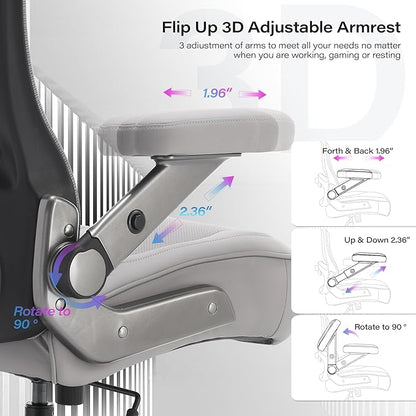600lbs Big and Tall Office Chair- Heavy Duty Executive Computer Chair with 3D Flip Arms Large Wheels, Ergonomic Mesh High Back Desk Chair, Extra Wide Seat Adjustable Lumbar Support&Headrest