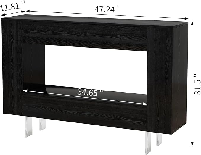 47" Narrow Console Table with Hidden Side Storage Cabinets, Adjustable Shelves, Modern Black Entryway Sofa Table for Behind The Couch, Living Room, Hallway, Black