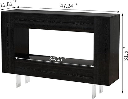 47" Narrow Console Table with Hidden Side Storage Cabinets, Adjustable Shelves, Modern Black Entryway Sofa Table for Behind The Couch, Living Room, Hallway, Black