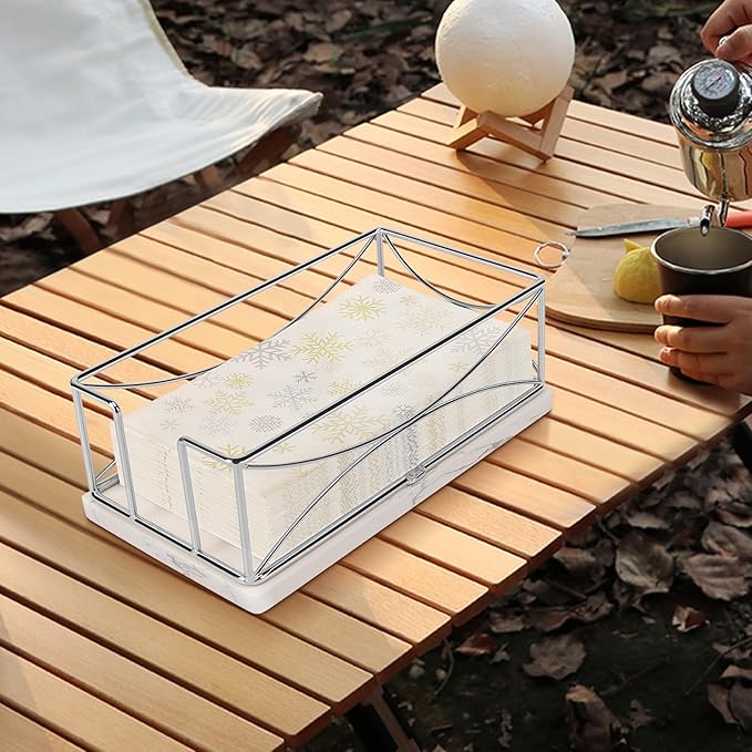 Livabber Guest Napkin Holder, Metal Bathroom Paper Hand Towel Storage Modern Napkin Tray Caddy for Countertop, Table Kitchen, Dinning Room (Chrome, Marble Base)