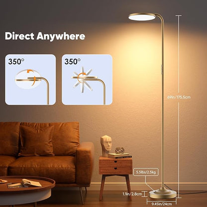 36W LED Floor Lamp, Super Bright Standing Lamp, Modern Stepless Dimmable Torchiere Tall Lamp with Remote Control, 350°Rotating Head Reading Floor Lamp for Living Room, Bedroom, Office