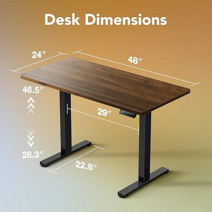 HUANUO Electric Standing Desk,48" x 24" Height Adjustable Desk, 4 Memory Height Settings, Sit to Stand Up Desk for Home Office, with Headphone Hook, Cable Manager, Walnut