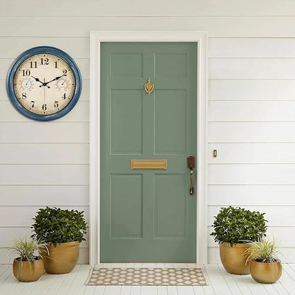16 Inch Outdoor Clock with Thermometer and Hygrometer Combo, Waterproof Rustic Vintage Indoor Outdoor Large Wall Clocks for Patio, Pool, Garden, Living Room Decor- Blue