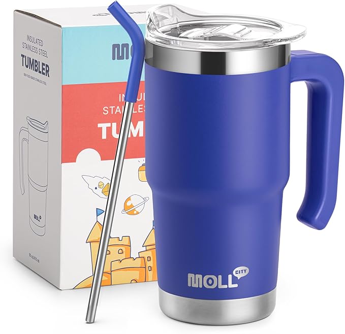 16 oz Tumbler with Handle Reusable Stainless Steel Vacuum Insulated Tumbler Cups with Lid and Straw Travel Mug for Women(Navy)